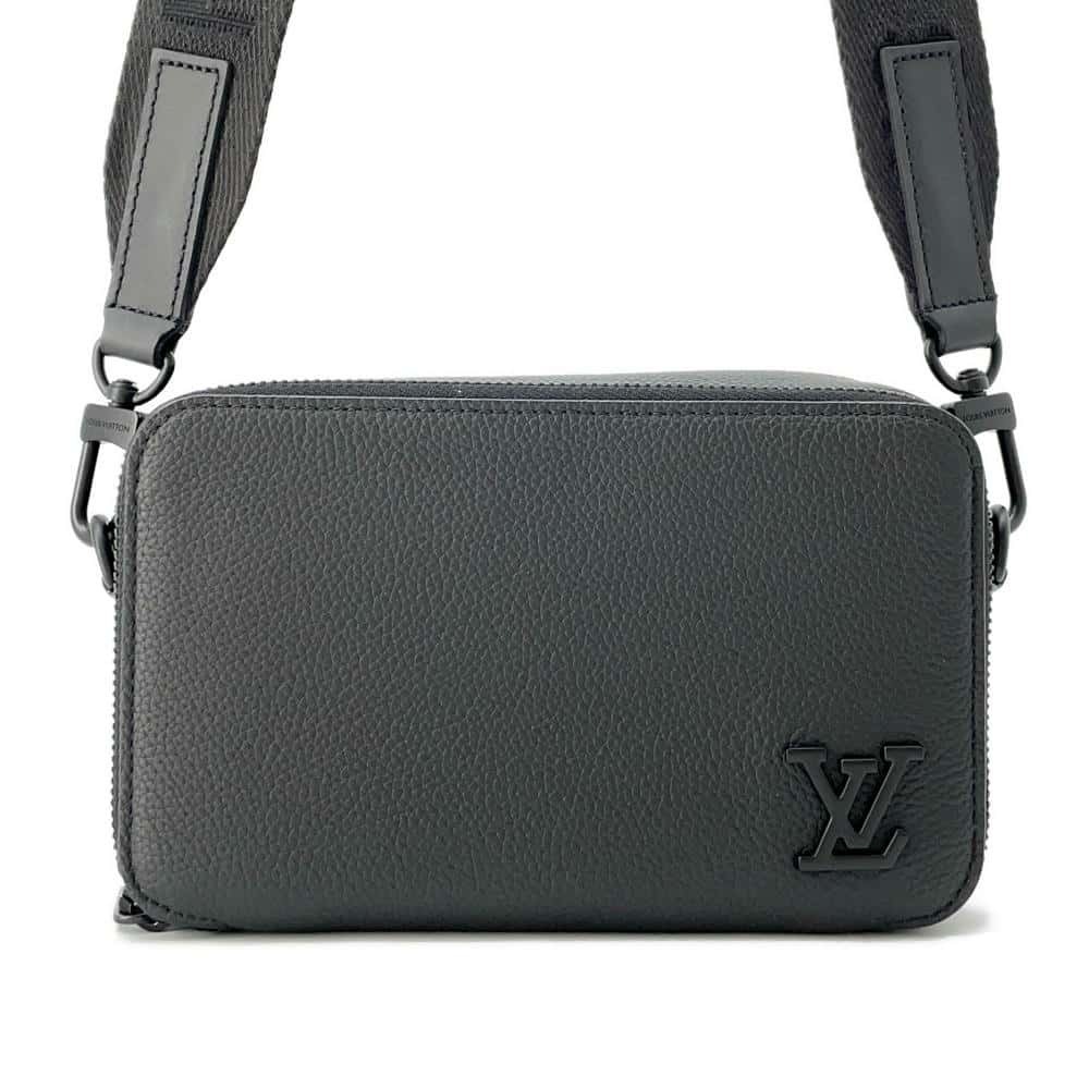 Louis Vuitton Shoulder Bag Grained Calf LV Aerogram Alpha Wearable Wallet Black